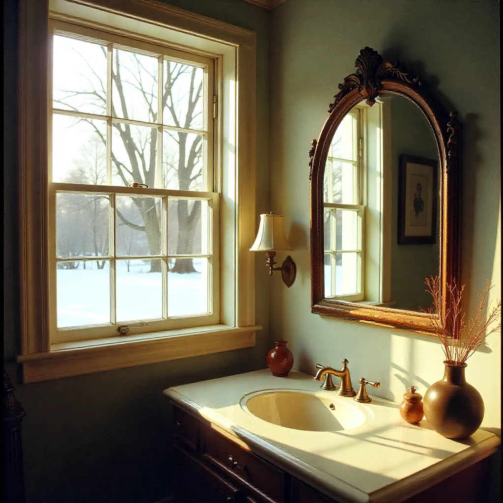 Extra-clear glass mirror reflecting pure daylight