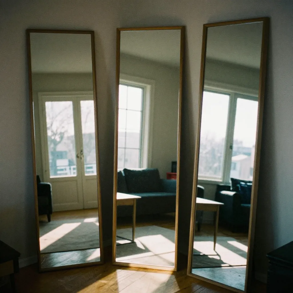 Antique silver mirror with warm light reflection