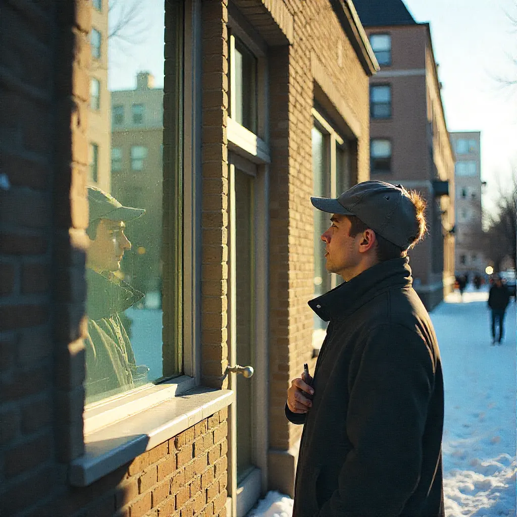 Mirror reflecting winter sunlight into dark corner